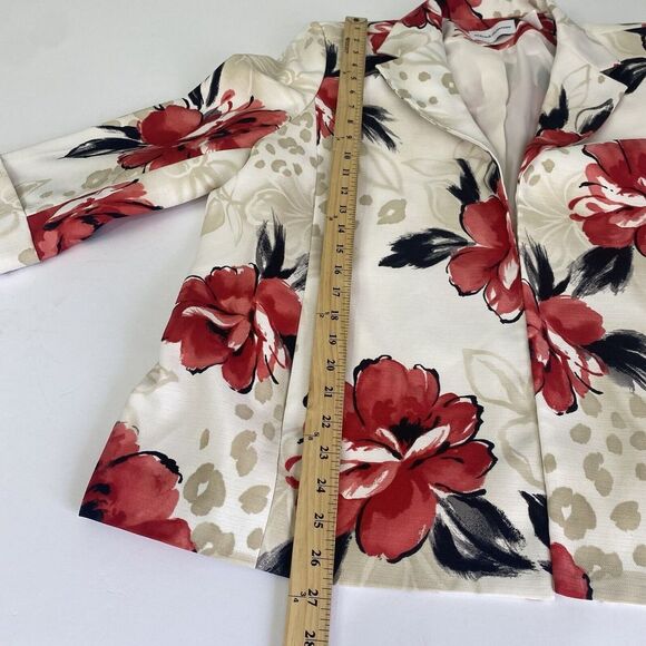 Alfred DunnerJacket Blazer Red Floral Quilted Open Front Lightweight Sz 20 used‎ - Picture 7 of 16